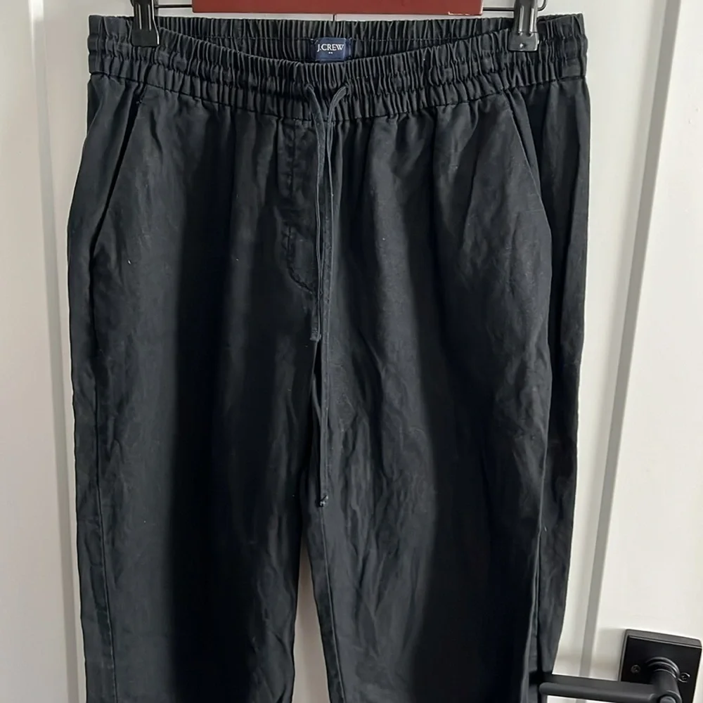 J Crew Linen Pull On Pants Black Size 10